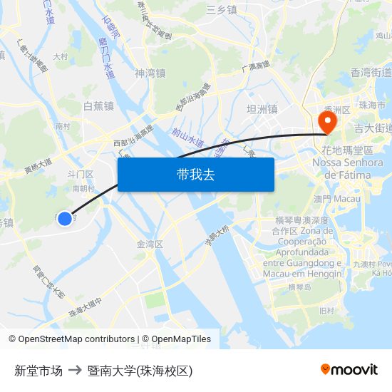 新堂市场 to 暨南大学(珠海校区) map