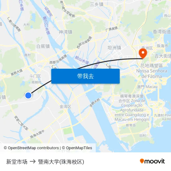 新堂市场 to 暨南大学(珠海校区) map