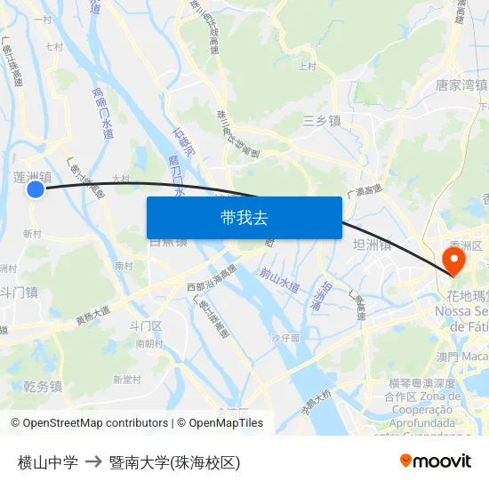 横山中学 to 暨南大学(珠海校区) map