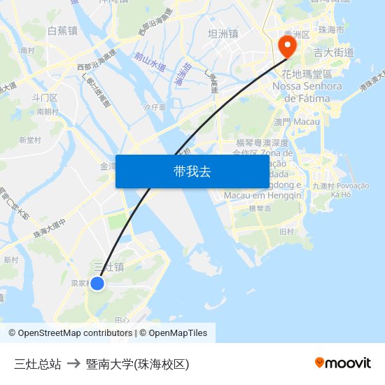 三灶总站 to 暨南大学(珠海校区) map
