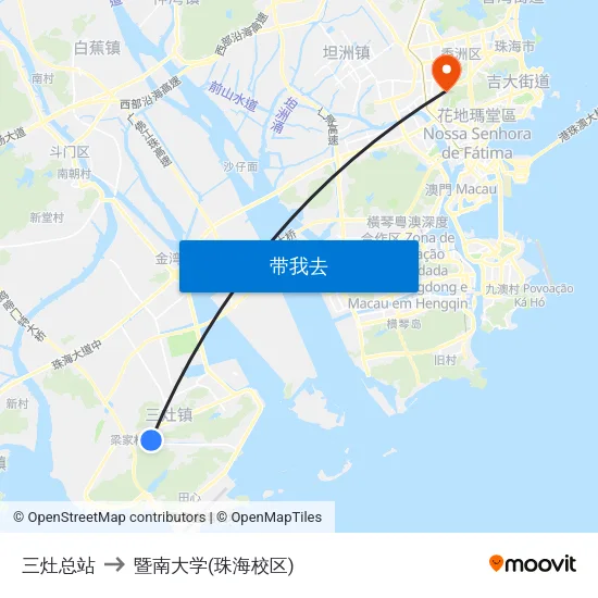 三灶总站 to 暨南大学(珠海校区) map