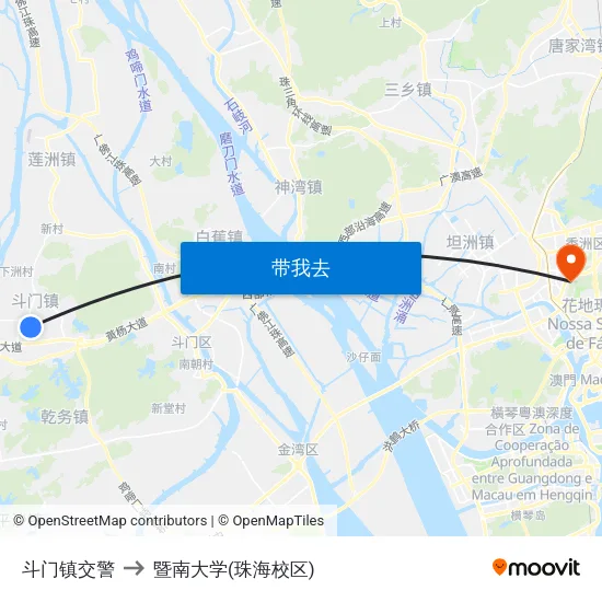 斗门镇交警 to 暨南大学(珠海校区) map