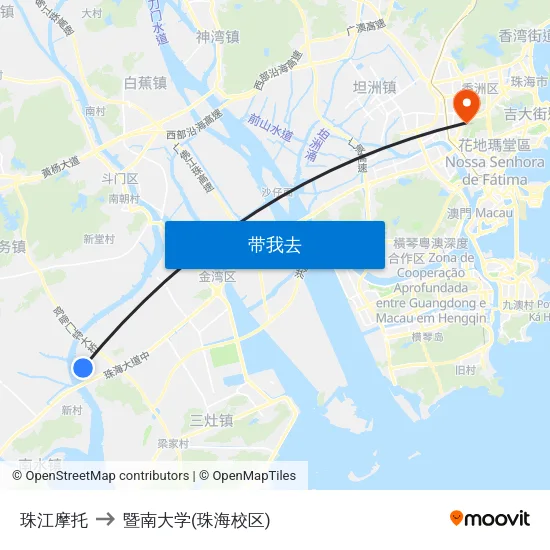 珠江摩托 to 暨南大学(珠海校区) map