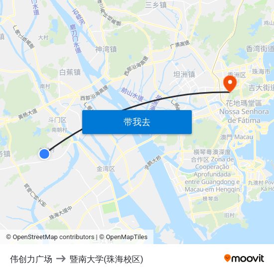 伟创力广场 to 暨南大学(珠海校区) map