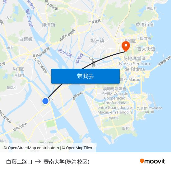 白藤二路口 to 暨南大学(珠海校区) map