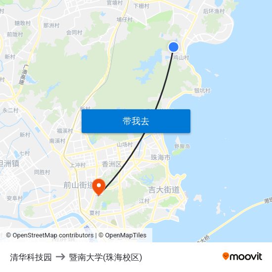 清华科技园 to 暨南大学(珠海校区) map