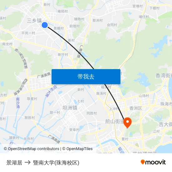 景湖居 to 暨南大学(珠海校区) map