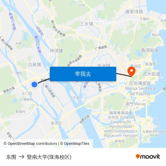 东围 to 暨南大学(珠海校区) map