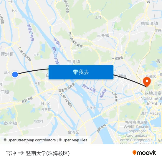 官冲 to 暨南大学(珠海校区) map