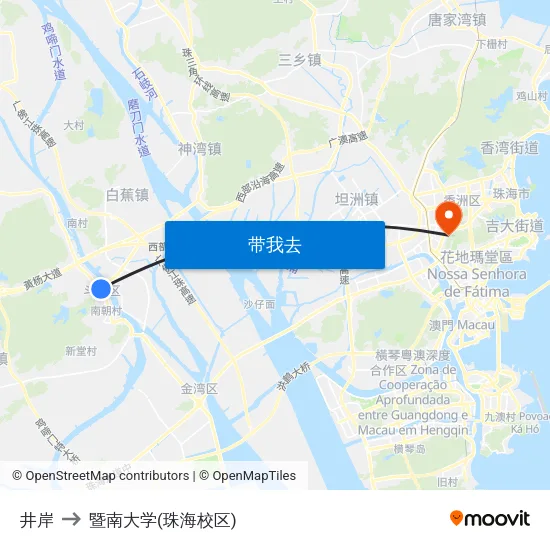 井岸 to 暨南大学(珠海校区) map