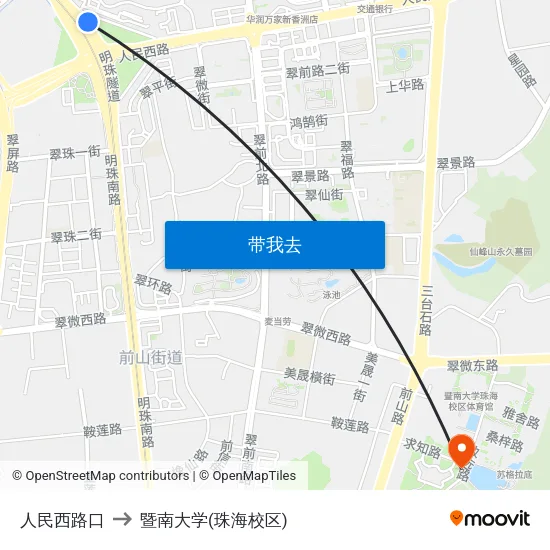 人民西路口 to 暨南大学(珠海校区) map