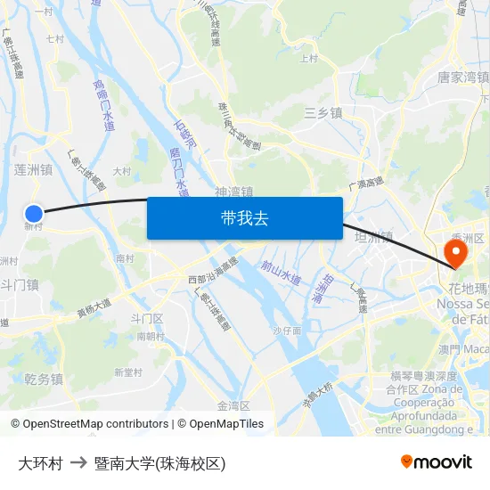 大环村 to 暨南大学(珠海校区) map