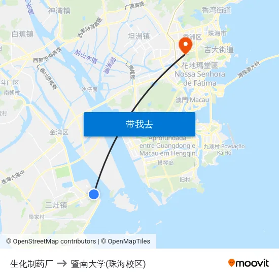 生化制药厂 to 暨南大学(珠海校区) map