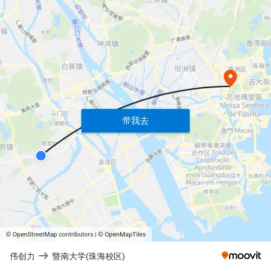 伟创力 to 暨南大学(珠海校区) map