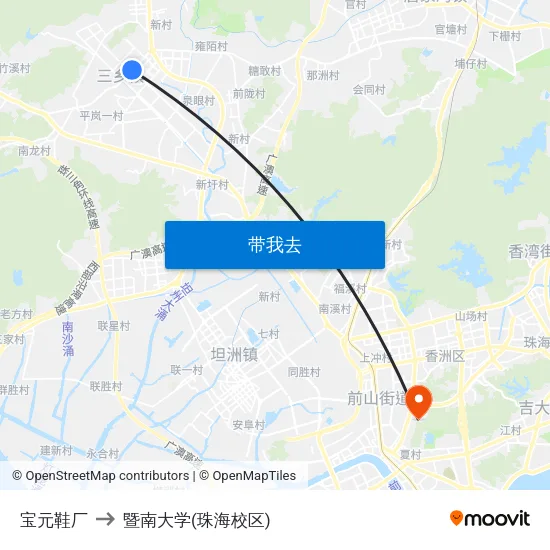 宝元鞋厂 to 暨南大学(珠海校区) map