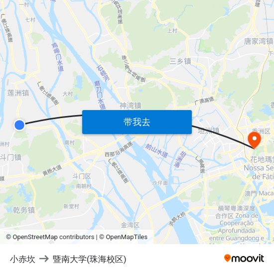 小赤坎 to 暨南大学(珠海校区) map
