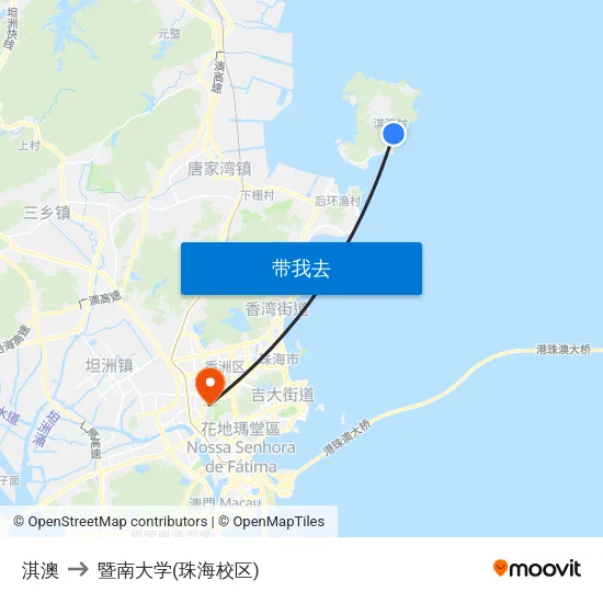淇澳 to 暨南大学(珠海校区) map