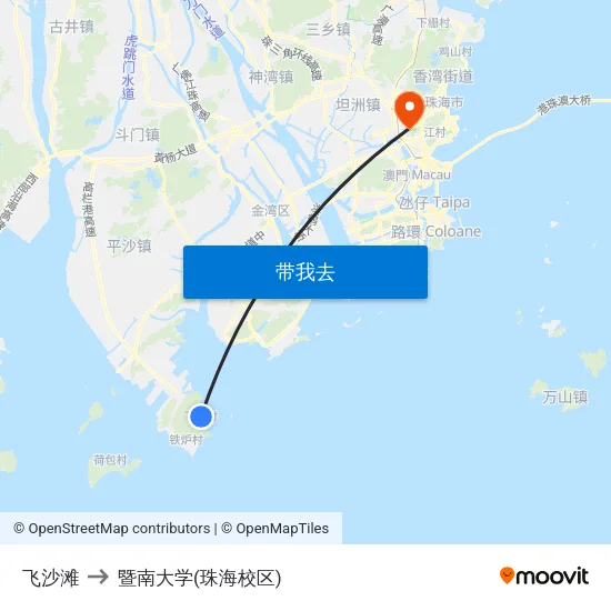 飞沙滩 to 暨南大学(珠海校区) map