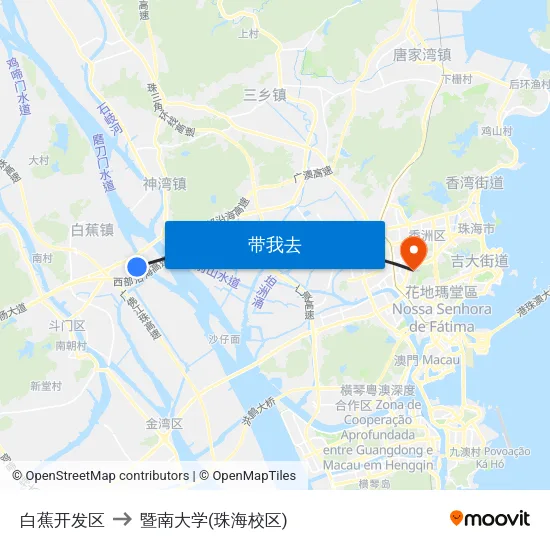白蕉开发区 to 暨南大学(珠海校区) map