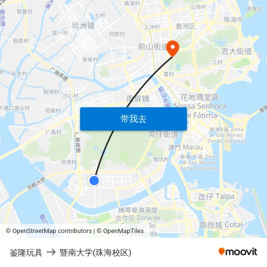 鉴隆玩具 to 暨南大学(珠海校区) map