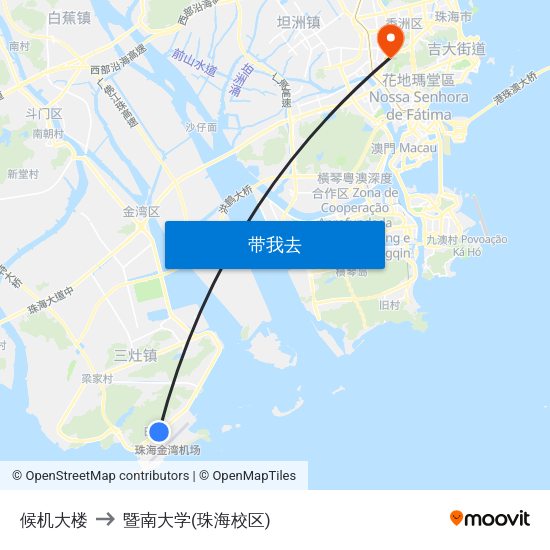 候机大楼 to 暨南大学(珠海校区) map