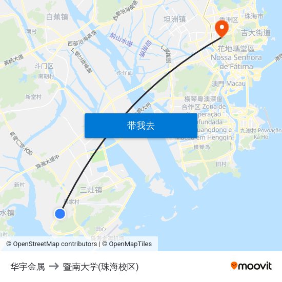 华宇金属 to 暨南大学(珠海校区) map