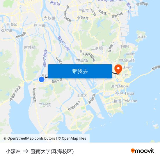 小濠冲 to 暨南大学(珠海校区) map