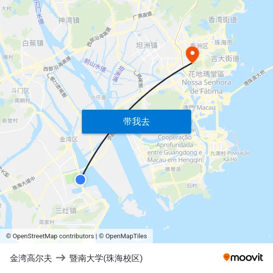 金湾高尔夫 to 暨南大学(珠海校区) map