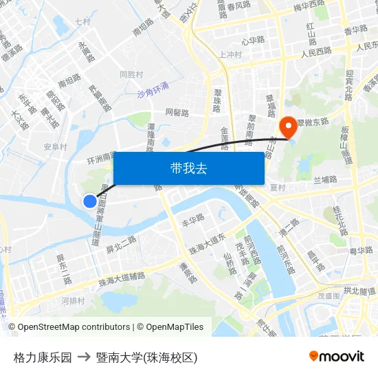 格力康乐园 to 暨南大学(珠海校区) map