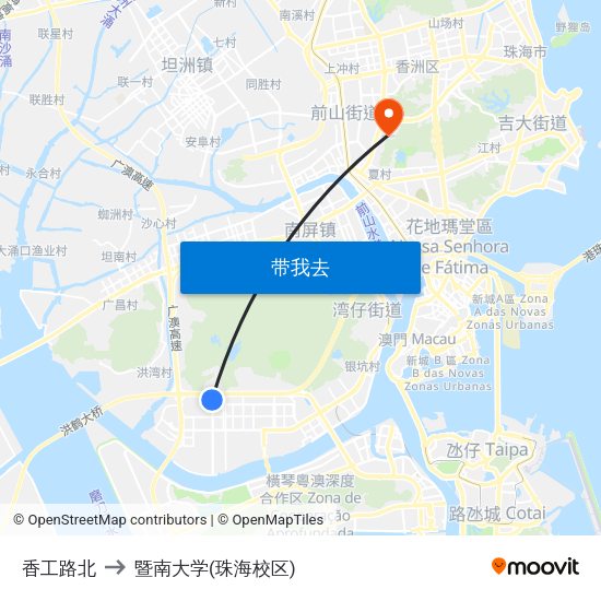 香工路北 to 暨南大学(珠海校区) map