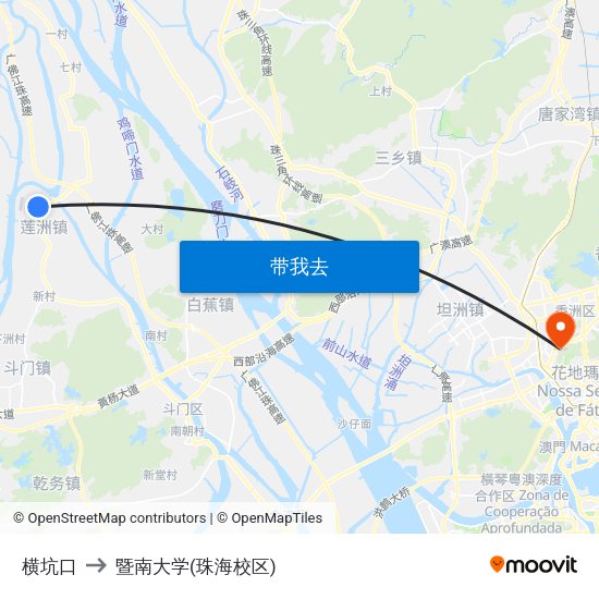 横坑口 to 暨南大学(珠海校区) map
