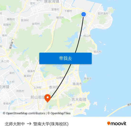 北师大附中 to 暨南大学(珠海校区) map
