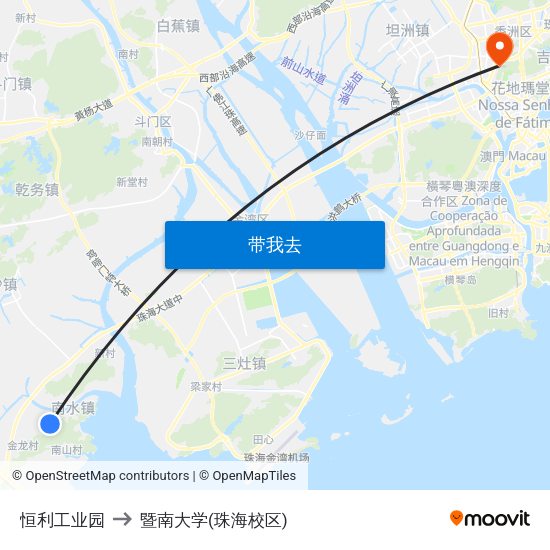 恒利工业园 to 暨南大学(珠海校区) map