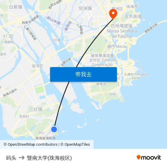 码头 to 暨南大学(珠海校区) map