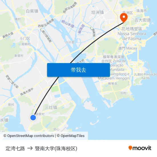 定湾七路 to 暨南大学(珠海校区) map