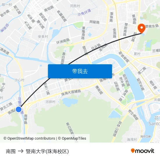 南围 to 暨南大学(珠海校区) map