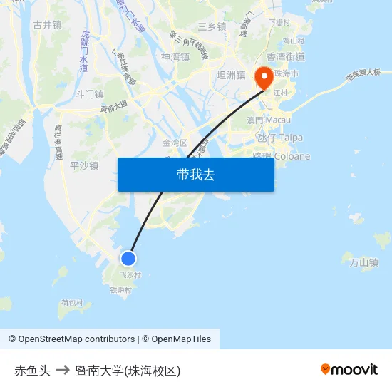 赤鱼头 to 暨南大学(珠海校区) map