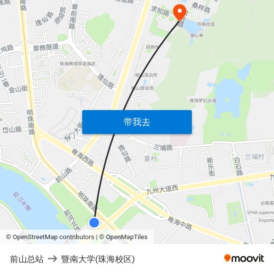 前山总站 to 暨南大学(珠海校区) map