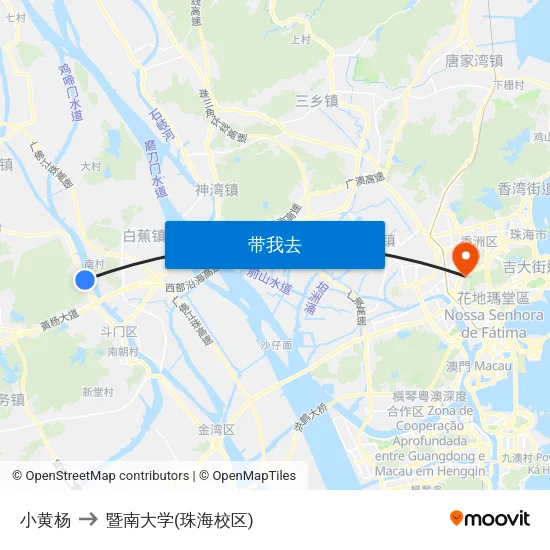 小黄杨 to 暨南大学(珠海校区) map