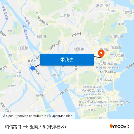 昭信路口 to 暨南大学(珠海校区) map