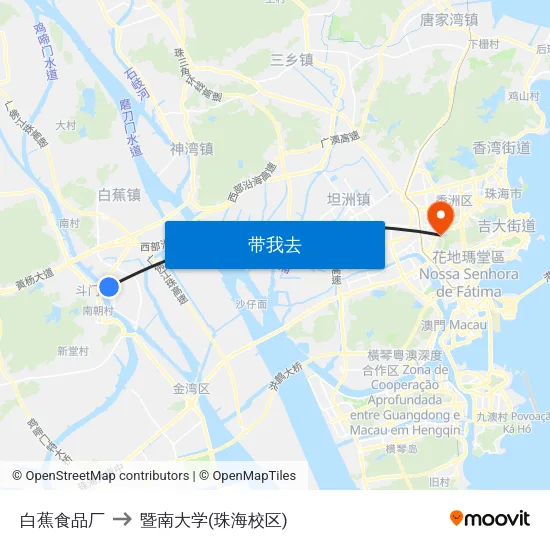 白蕉食品厂 to 暨南大学(珠海校区) map