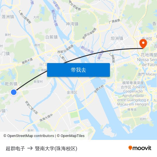 超群电子 to 暨南大学(珠海校区) map