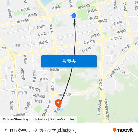 行政服务中心 to 暨南大学(珠海校区) map