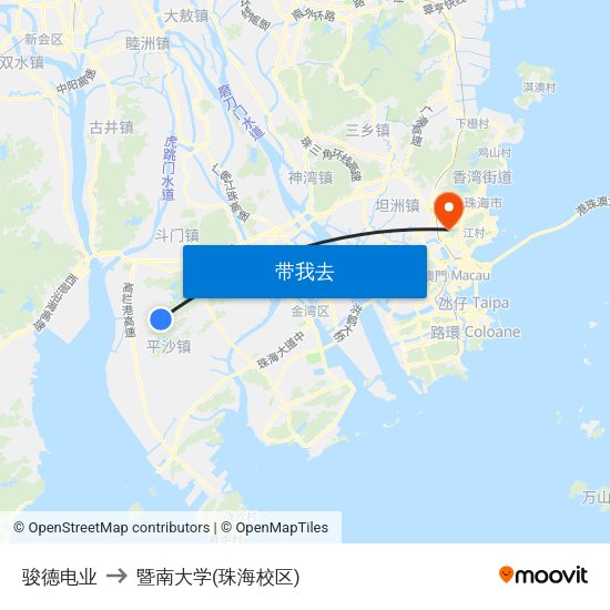 骏德电业 to 暨南大学(珠海校区) map