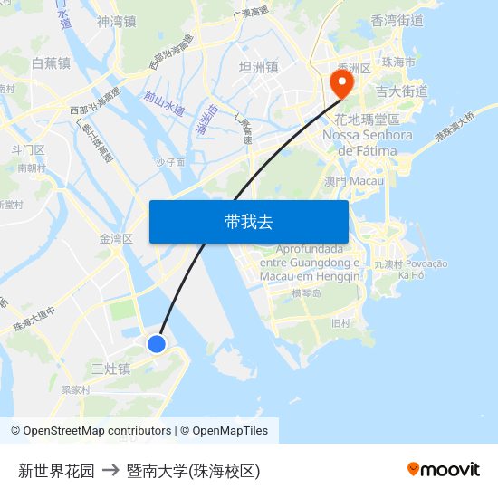 新世界花园 to 暨南大学(珠海校区) map
