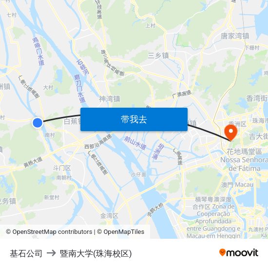 基石公司 to 暨南大学(珠海校区) map