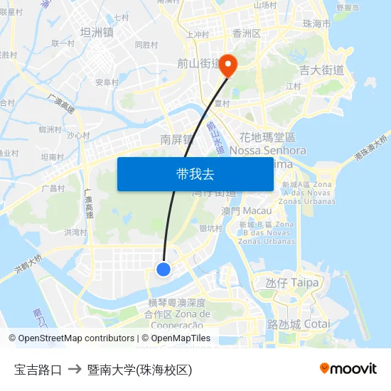 宝吉路口 to 暨南大学(珠海校区) map