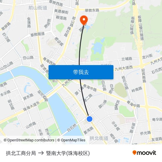 拱北工商分局 to 暨南大学(珠海校区) map