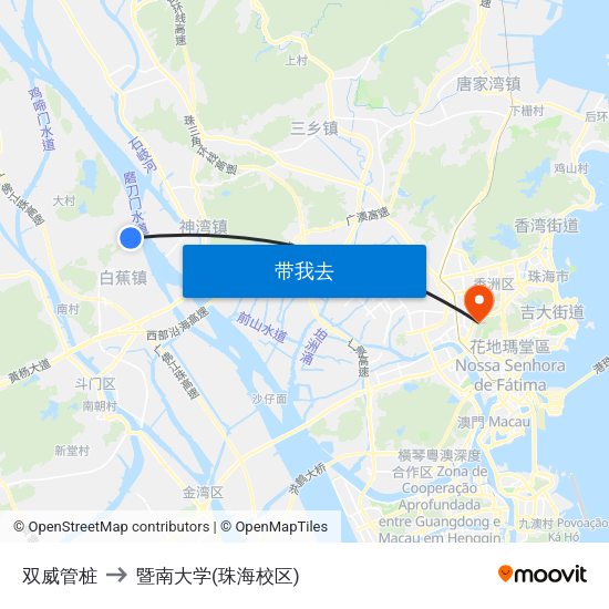 双威管桩 to 暨南大学(珠海校区) map