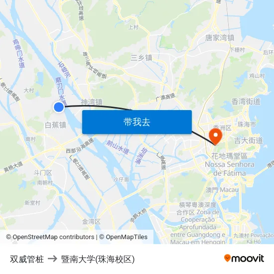 双威管桩 to 暨南大学(珠海校区) map